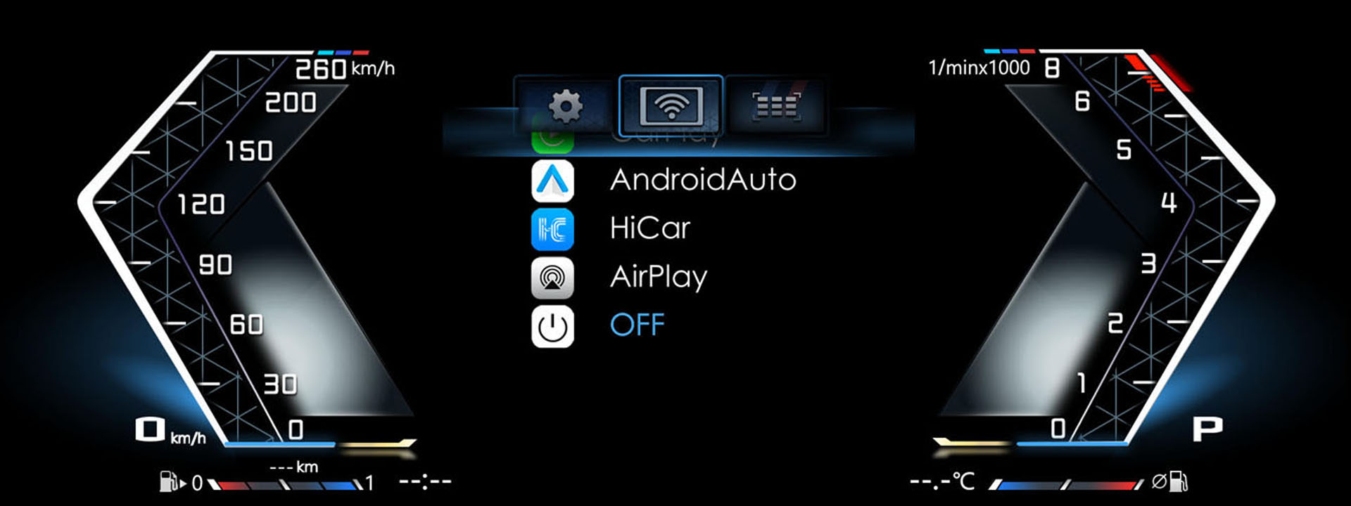 Cluster CarPlay and Android Auto menu